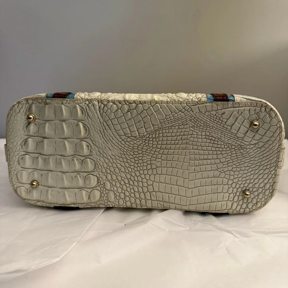 BRAHMIN HANDBAG, Medium Asher - Coconut Soraya Leather Tote Handbag, VERY GOOD.